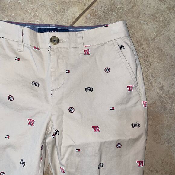 Tommy Hilfiger Khaki Hampton TH Logo All over Print chino pants size 2 - Picture 5 of 8